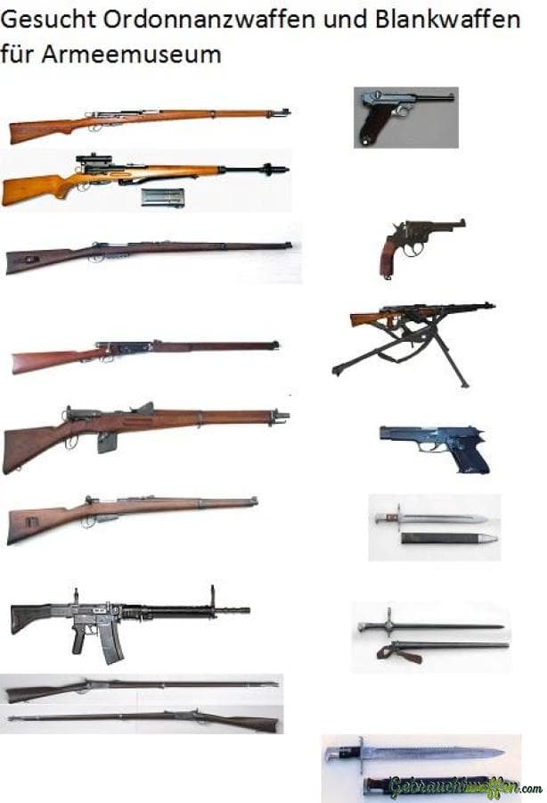 Gesucht Ordonnanzwaffen und Blankwaffen für Armeemuseum
